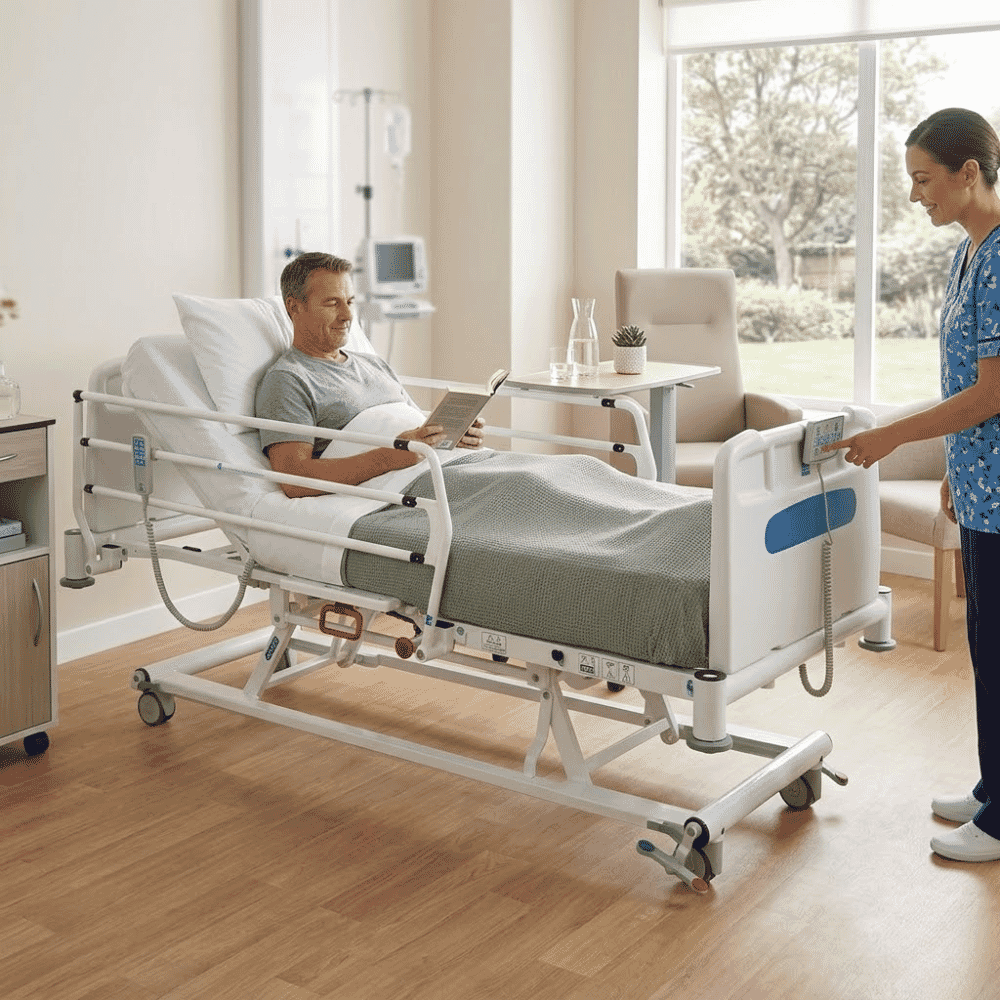 innov8 low bed with standard cantilever side rails lifestyle