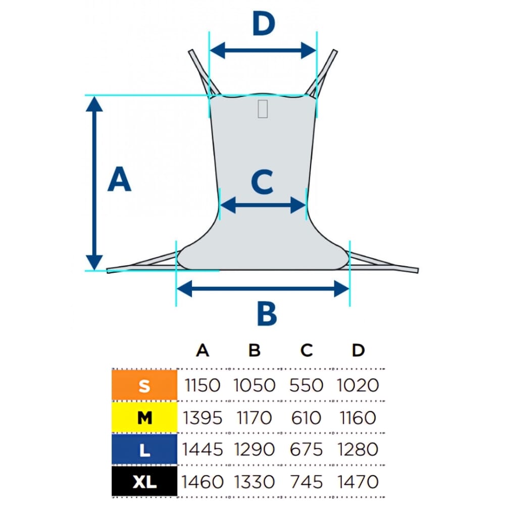 invacare comfort high sling size chart