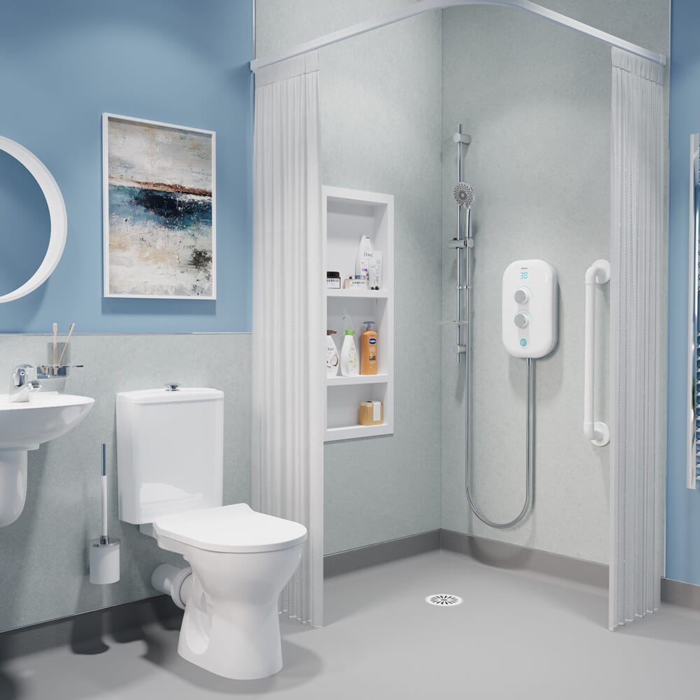 itherm thermostatic shower in bathroom setting