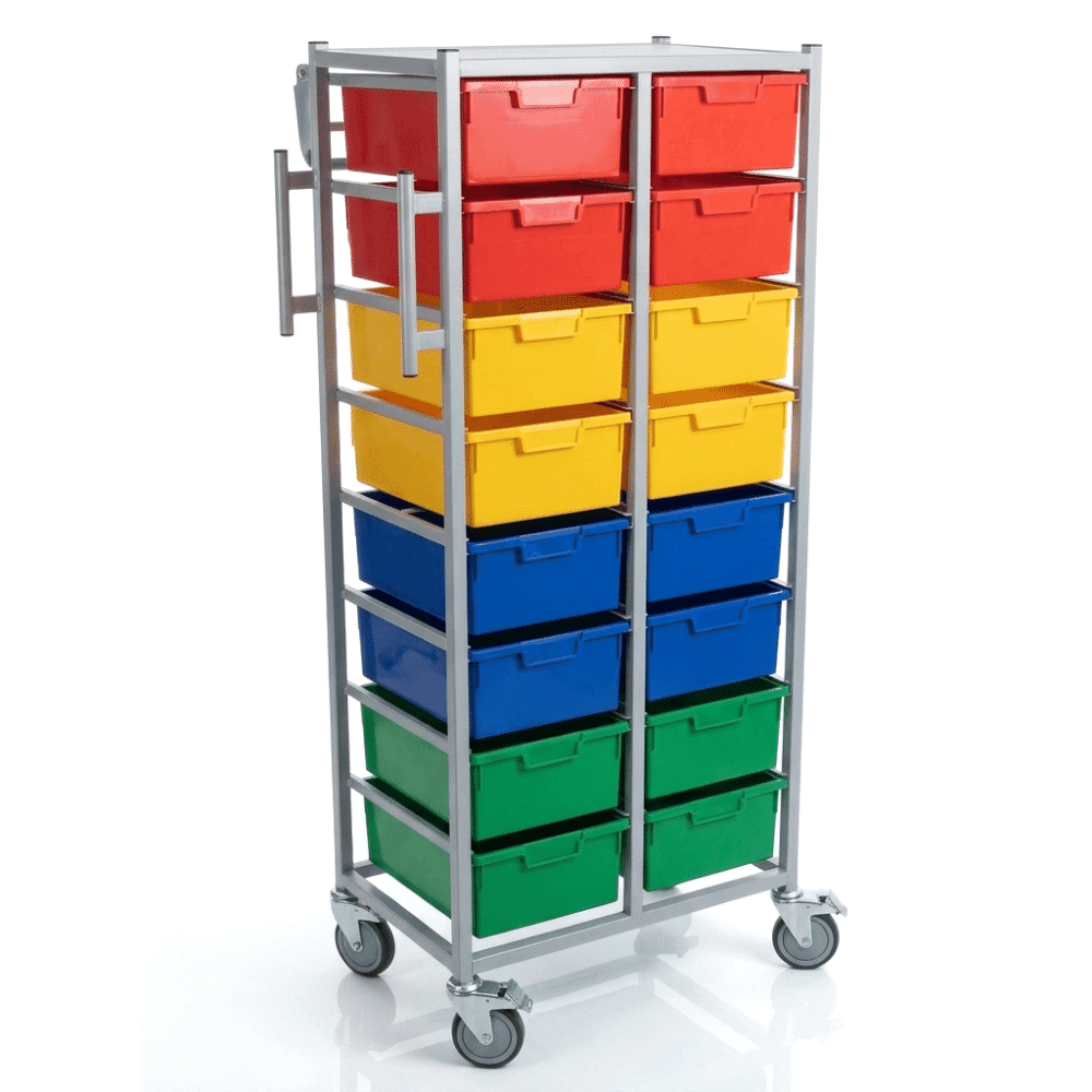 Karri-Cart Twin Laundry Trolley - 16 Trays with Hanging Rail