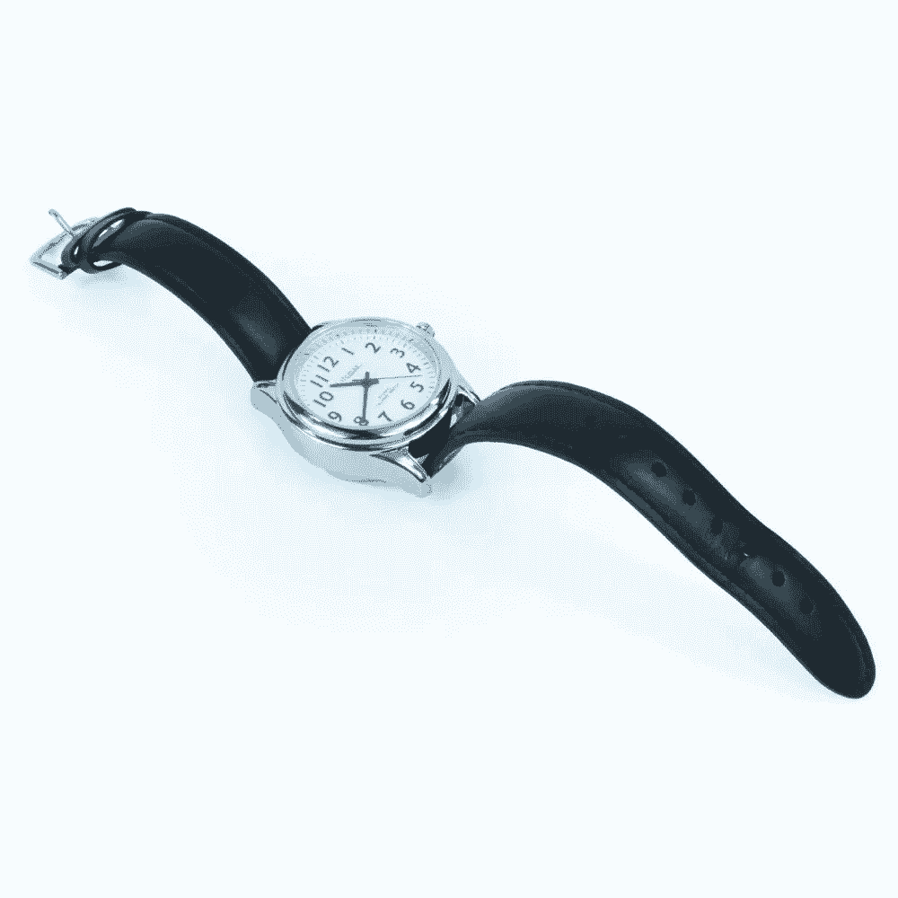 ladies atomic talking watch with leather strap front