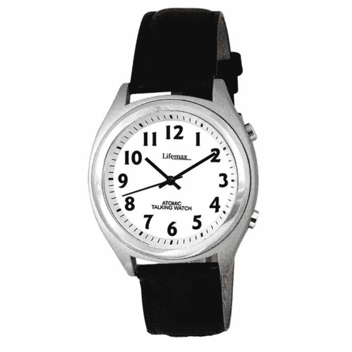 ladies atomic talking watch with leather strap