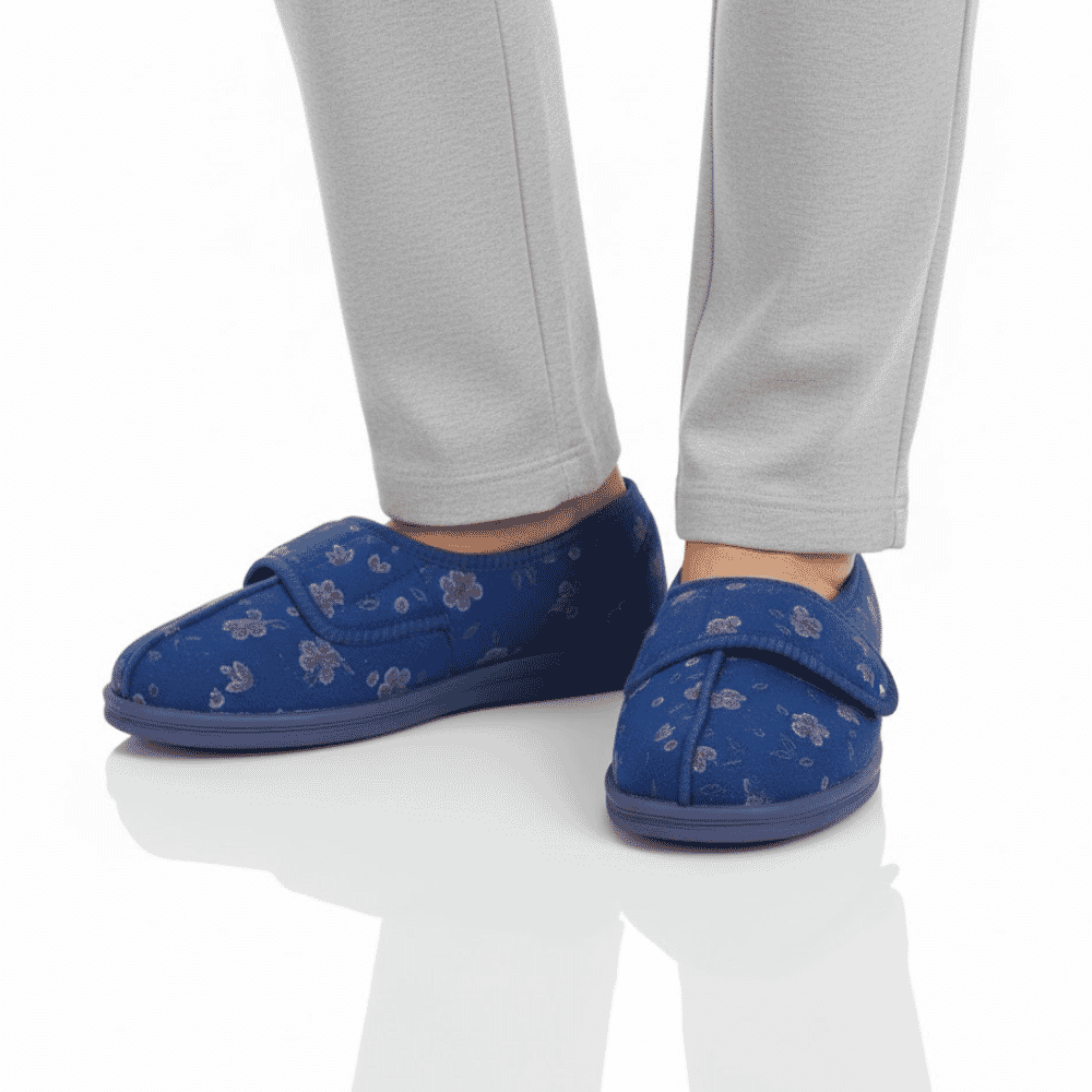 ladies diana slipper blue floral in use