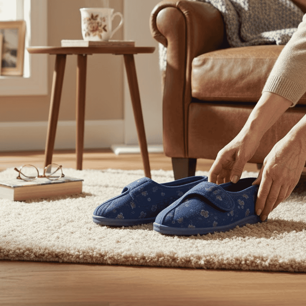 ladies diana slipper blue floral lifestyle