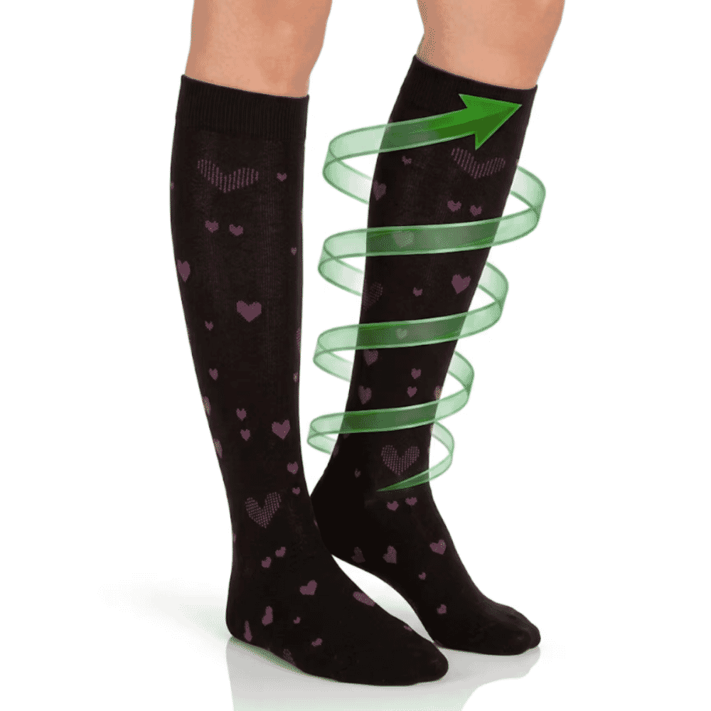 ladies flight socks black with hearts