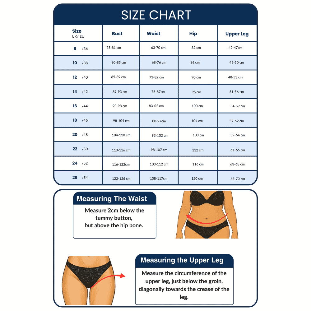 ladies incontinence swim briefs size chart