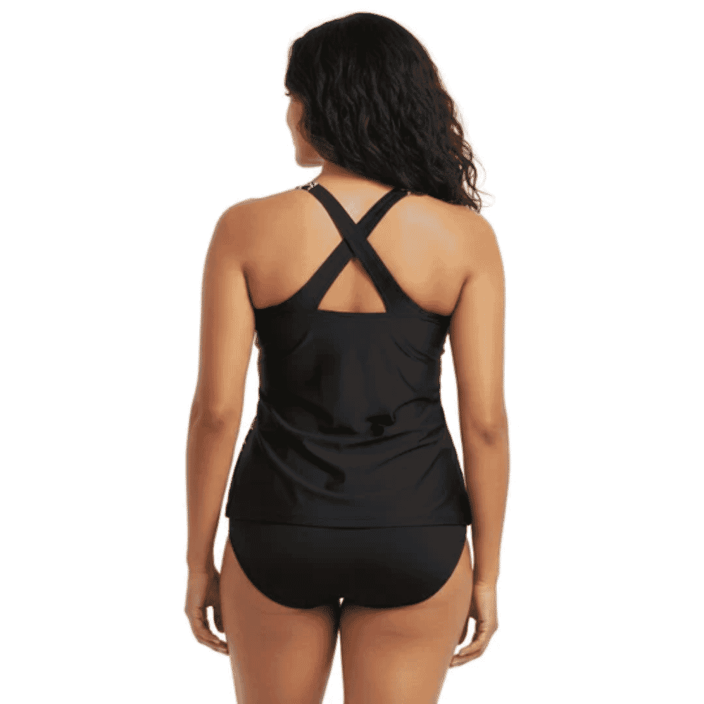 ladies incontinence tankini with briefs black floral back