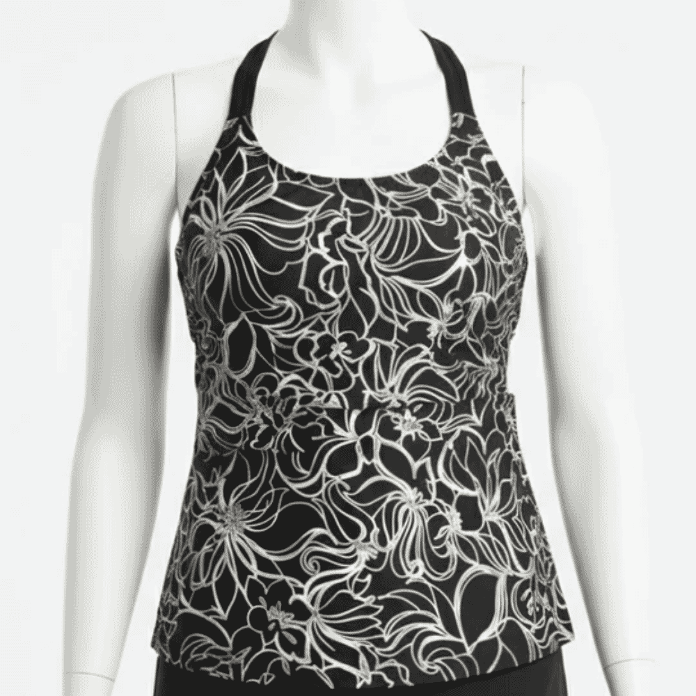 Ladies Incontinence Tankini with Briefs - Black Floral