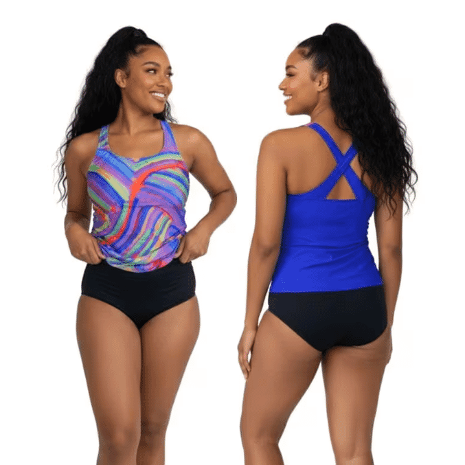ladies incontinence tankini with briefs blue wave