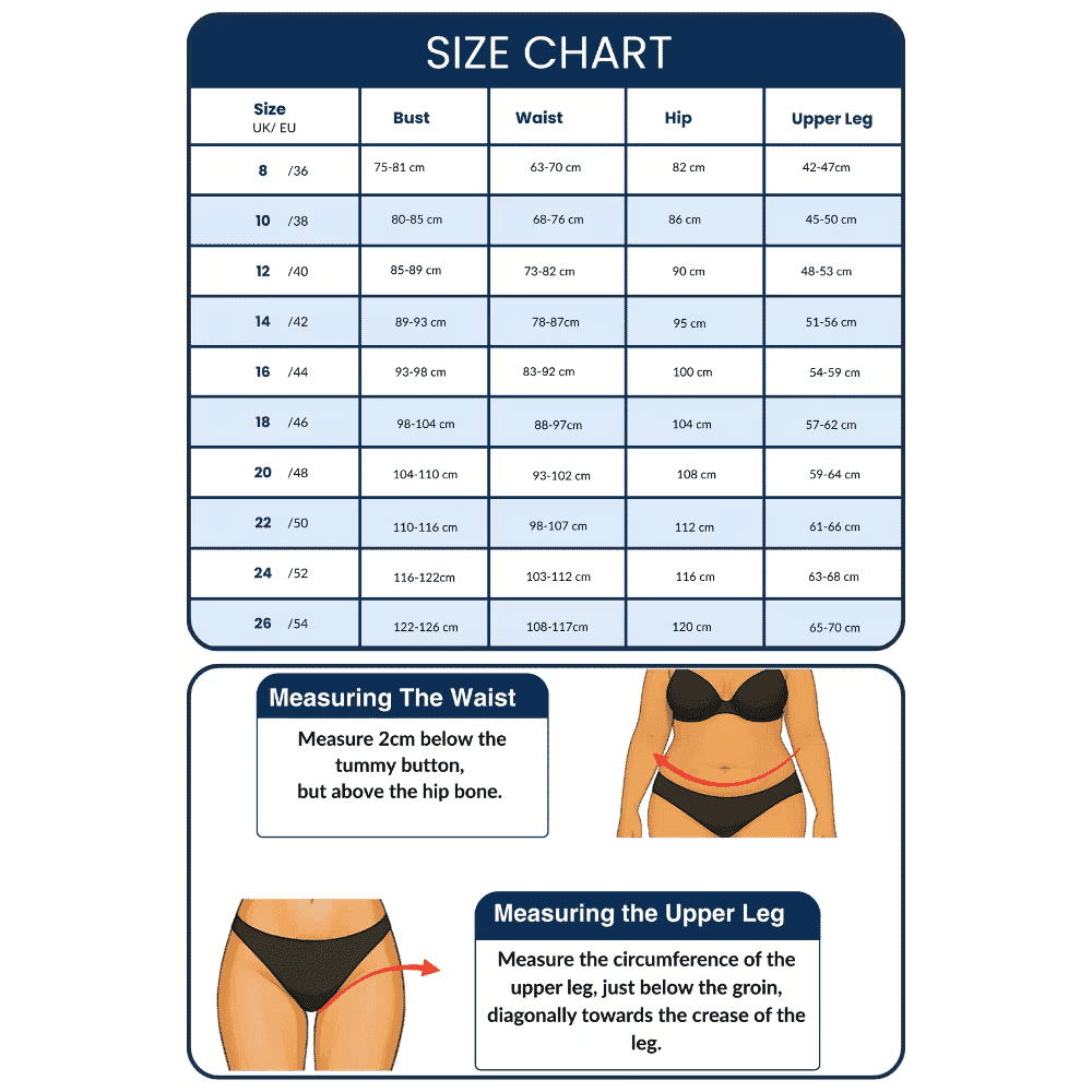 ladies incontinence tankini with briefs indigo wave size guide