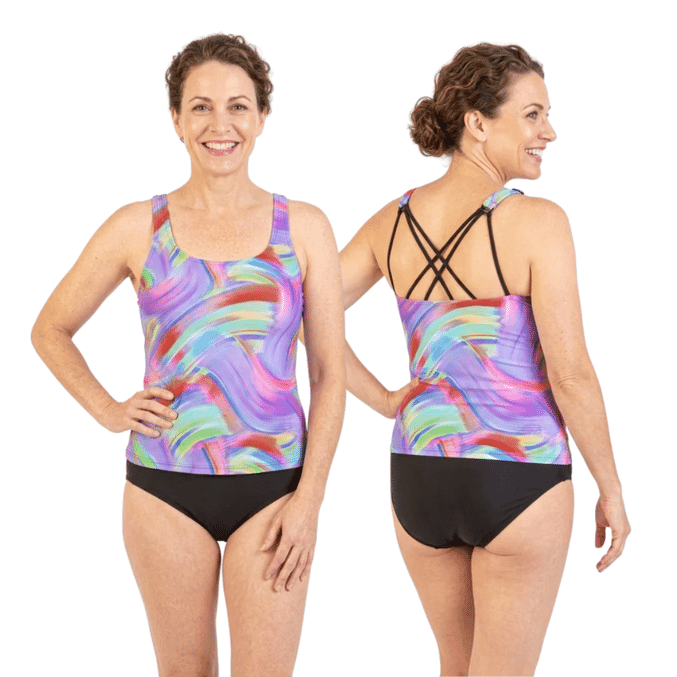 ladies incontinence tankini with briefs indigo wave