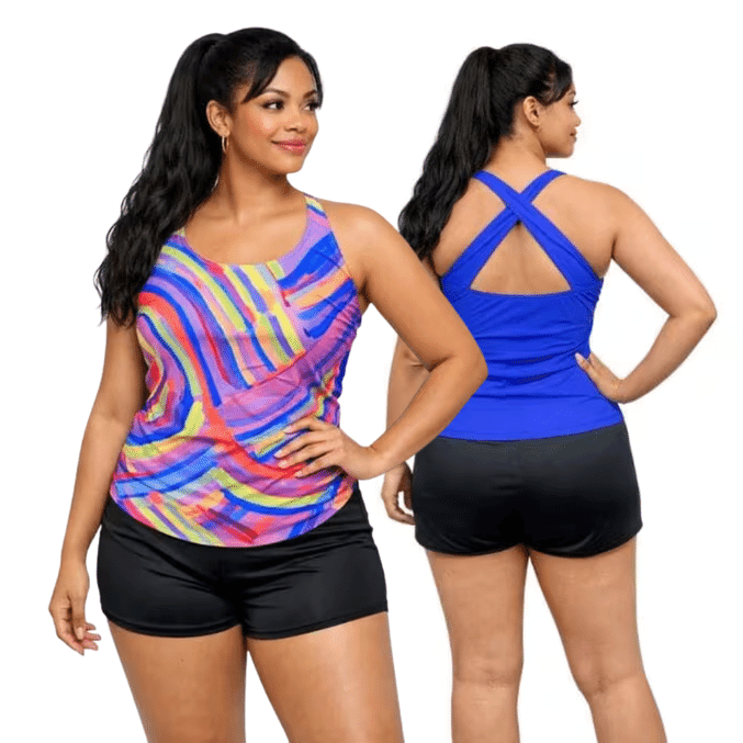 ladies incontinence tankini with shorts blue wave