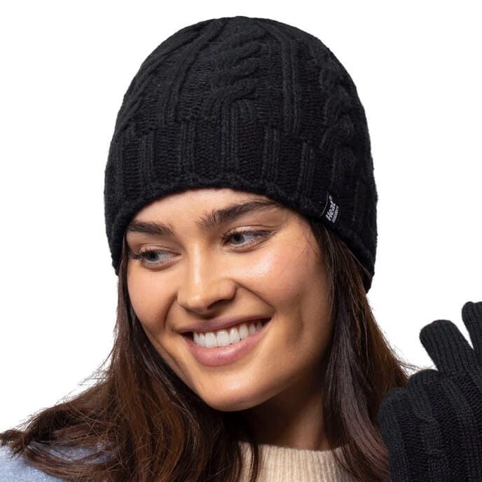 ladies ivie cable hat black