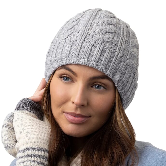 ladies ivie cable hat light grey