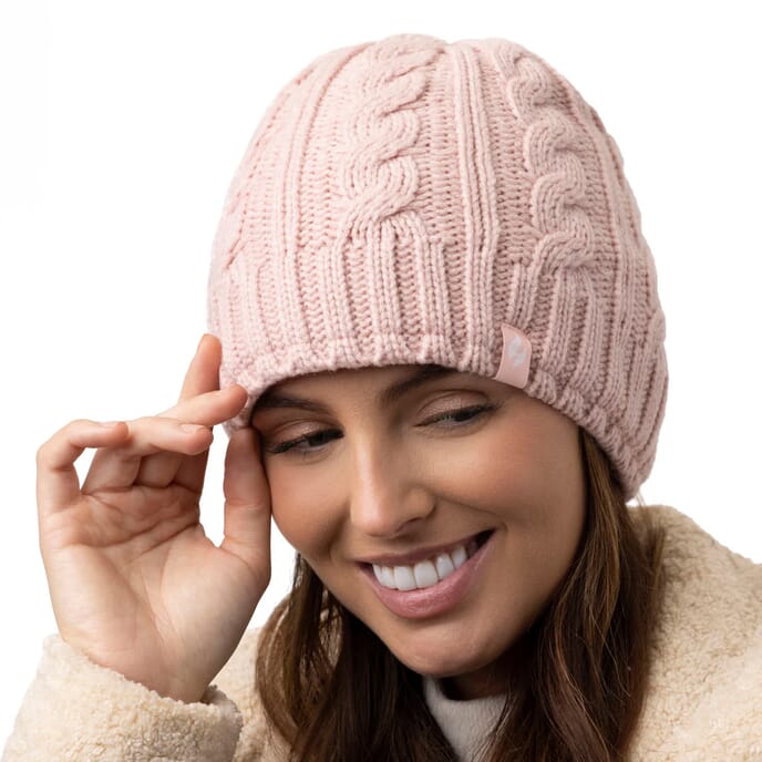 ladies ivie cable hat pink