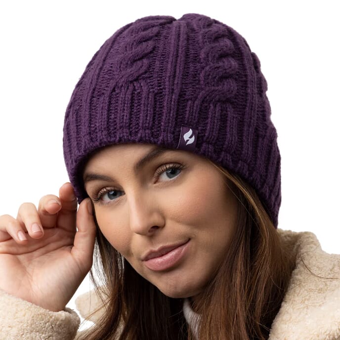 ladies ivie cable hat purple