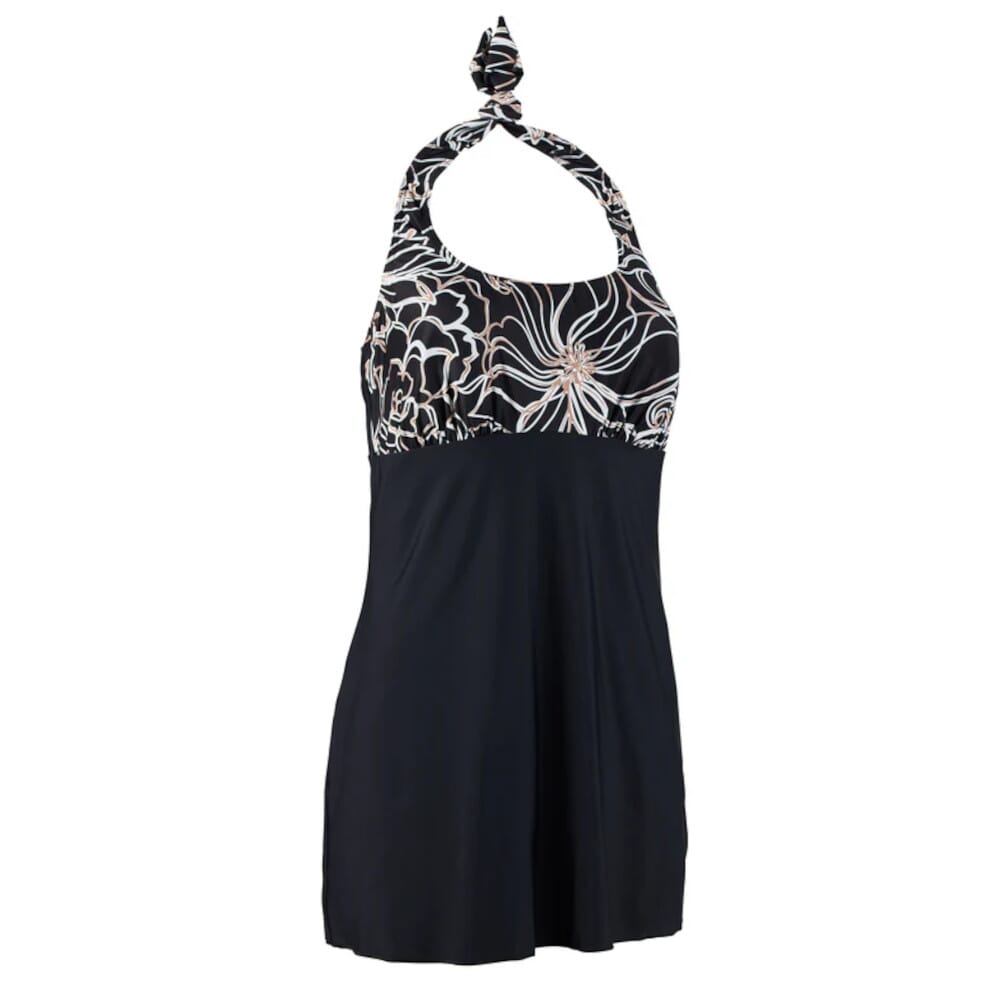 ladies swimdress black floral front
