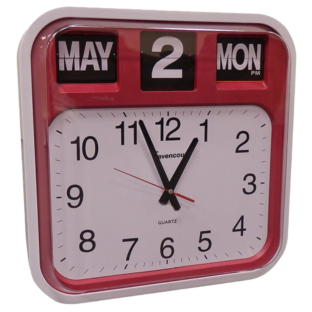 View Large Face Calendar Wall Clock Red information