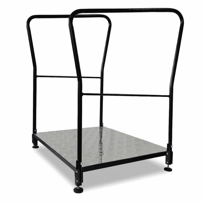 large metal half step step with two handles