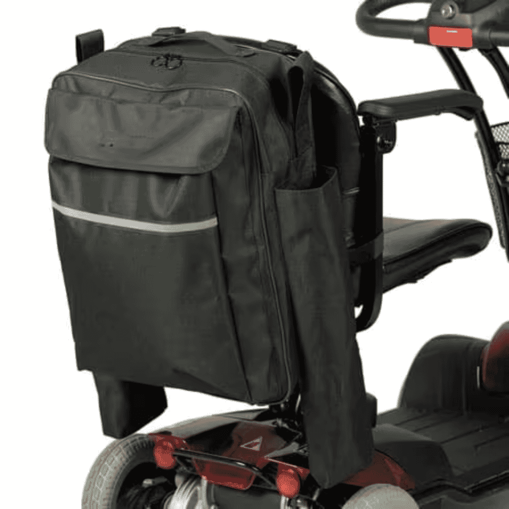 large mobility scooter bag with crutch pockets on scooter