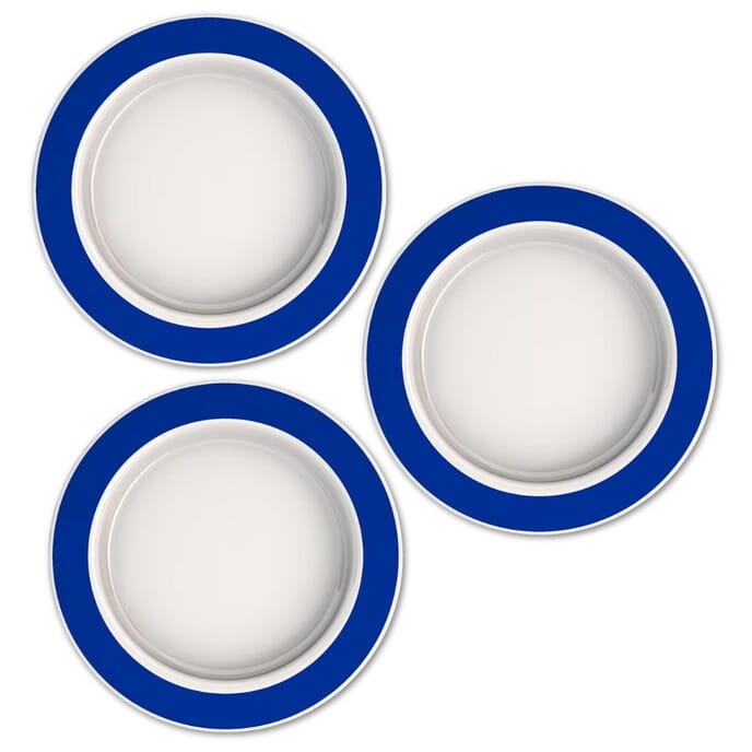 large plate with sloped base blue rim pack of 3