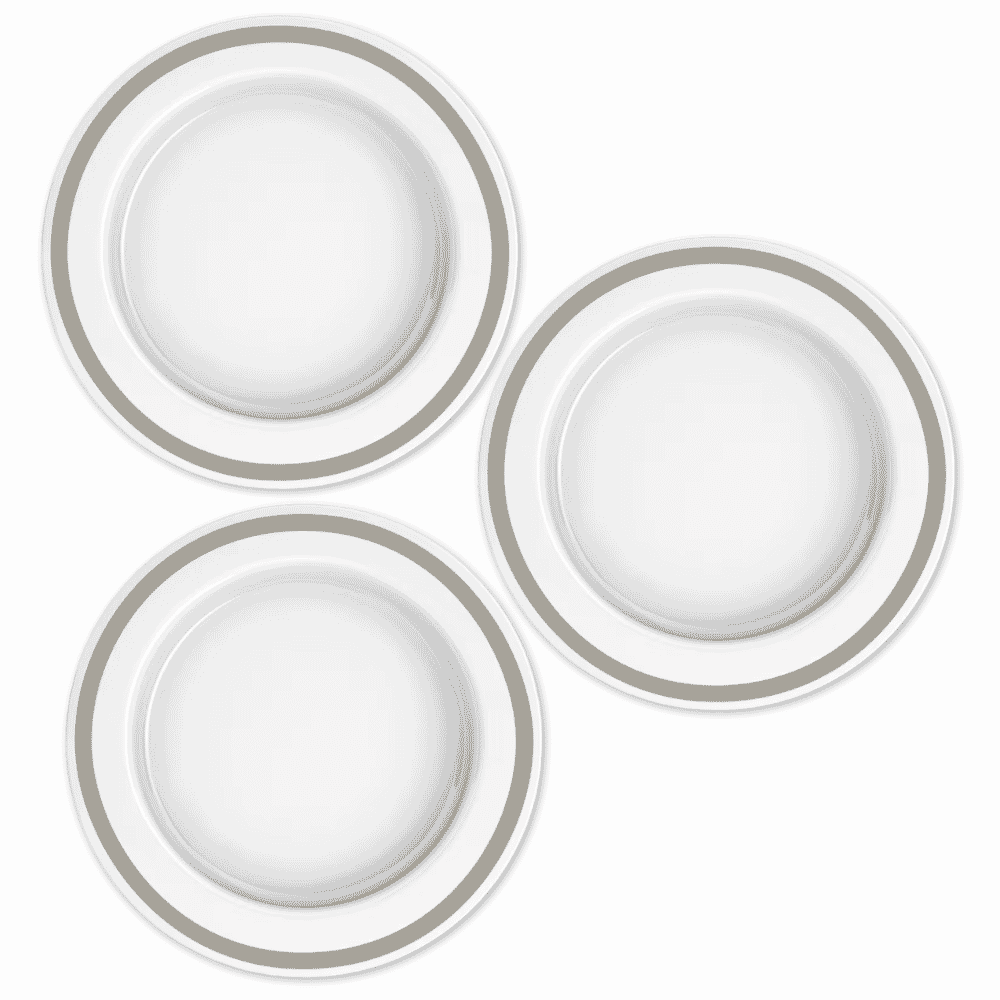 large plate with sloped base grey rim pack of 3