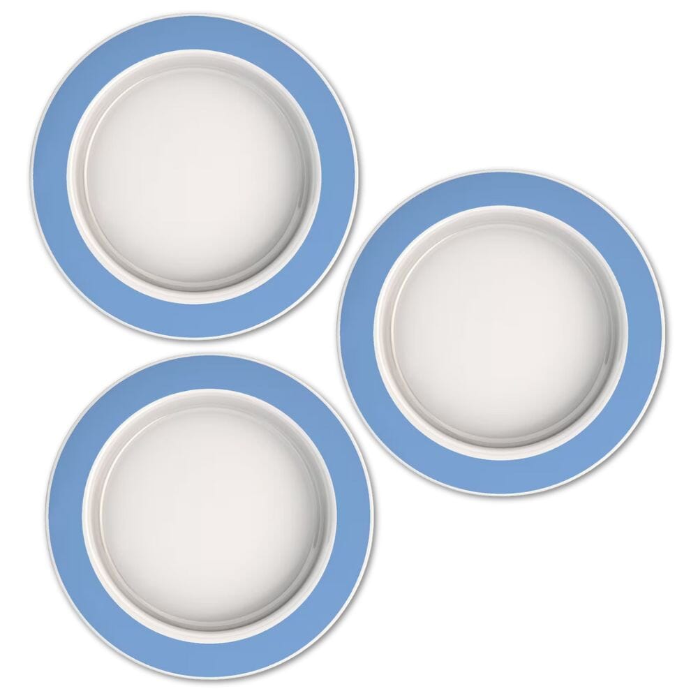 large plate with sloped base light blue rim pack of 3