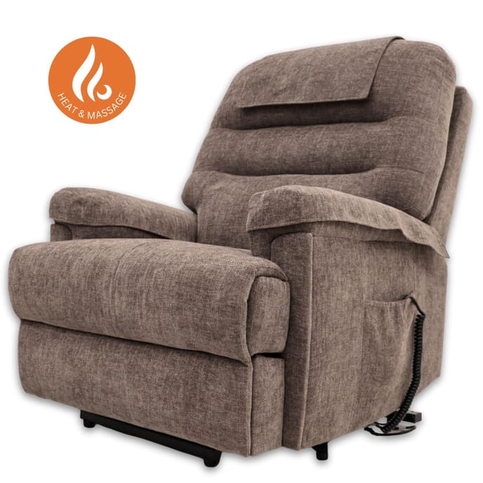 lawson royale rise and recline chair cocoa with heat and massage