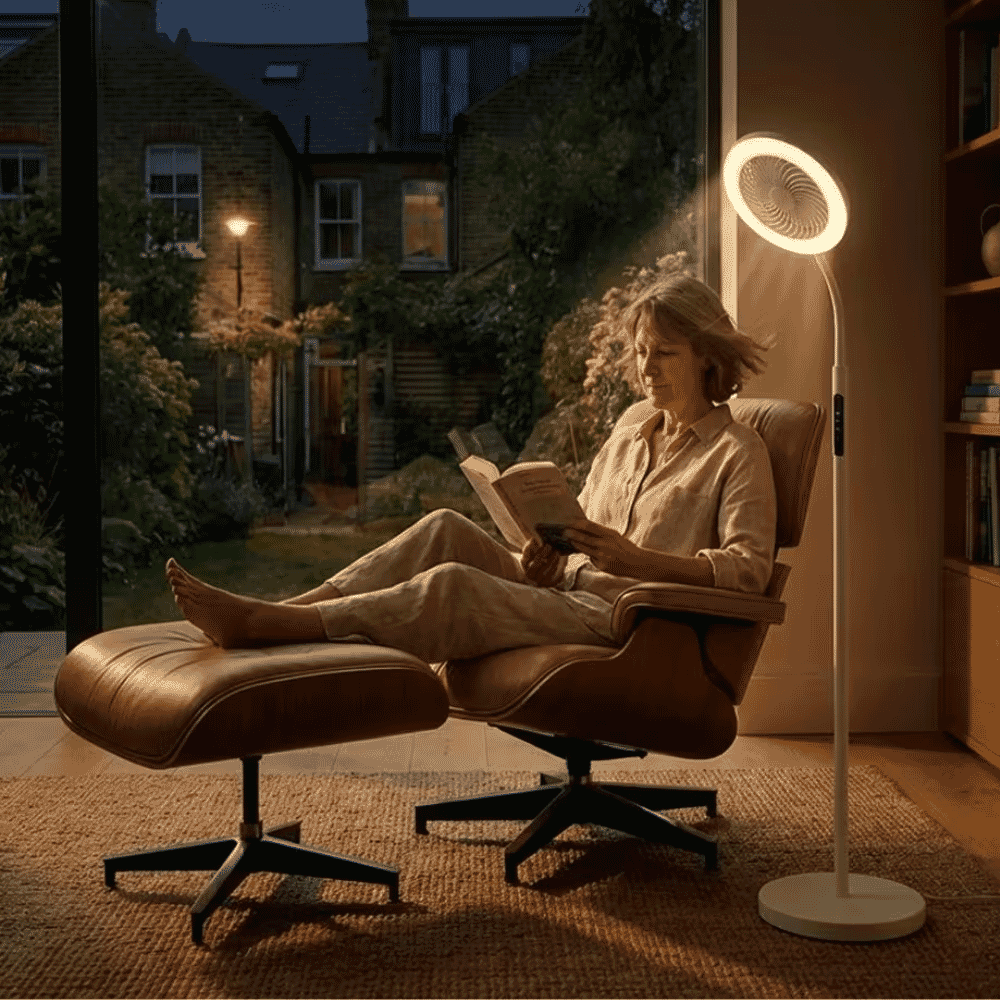 led floor light with fan in use