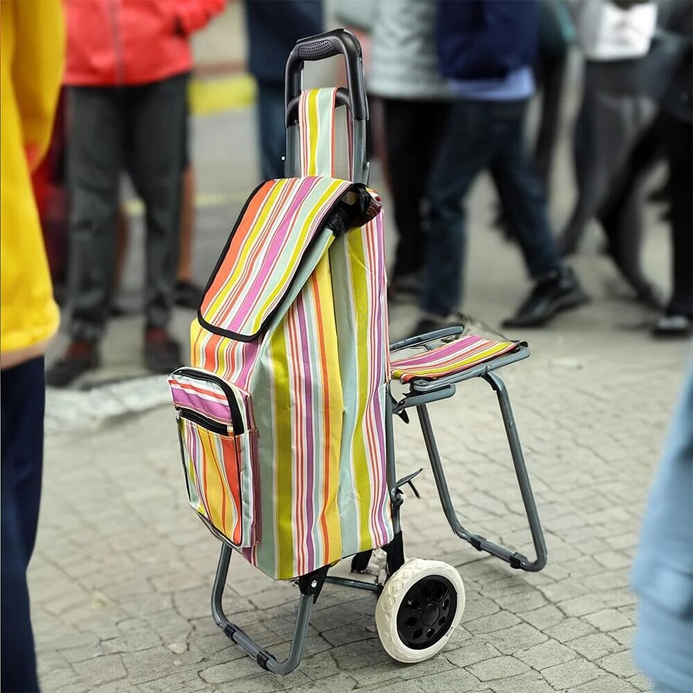 leisure shopping trolley with fold down seat in action