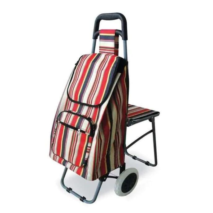 leisure shopping trolley with fold down seat single wheels