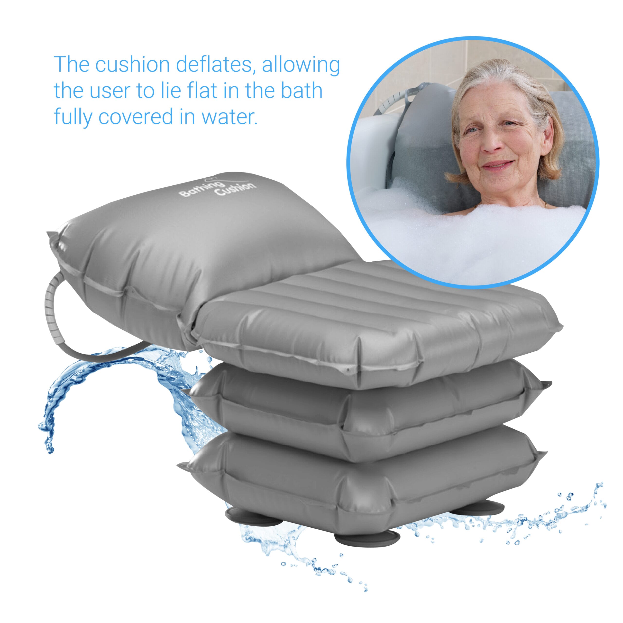 lie flat with the elevating bathing cushion