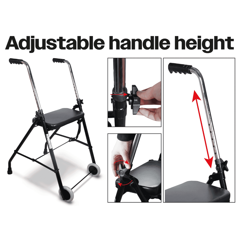 lightweight foldaway wheeled walking frame adjustable