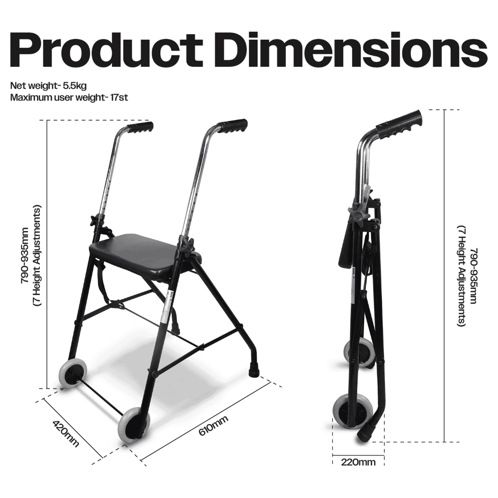 lightweight foldaway wheeled walking frame dimensions