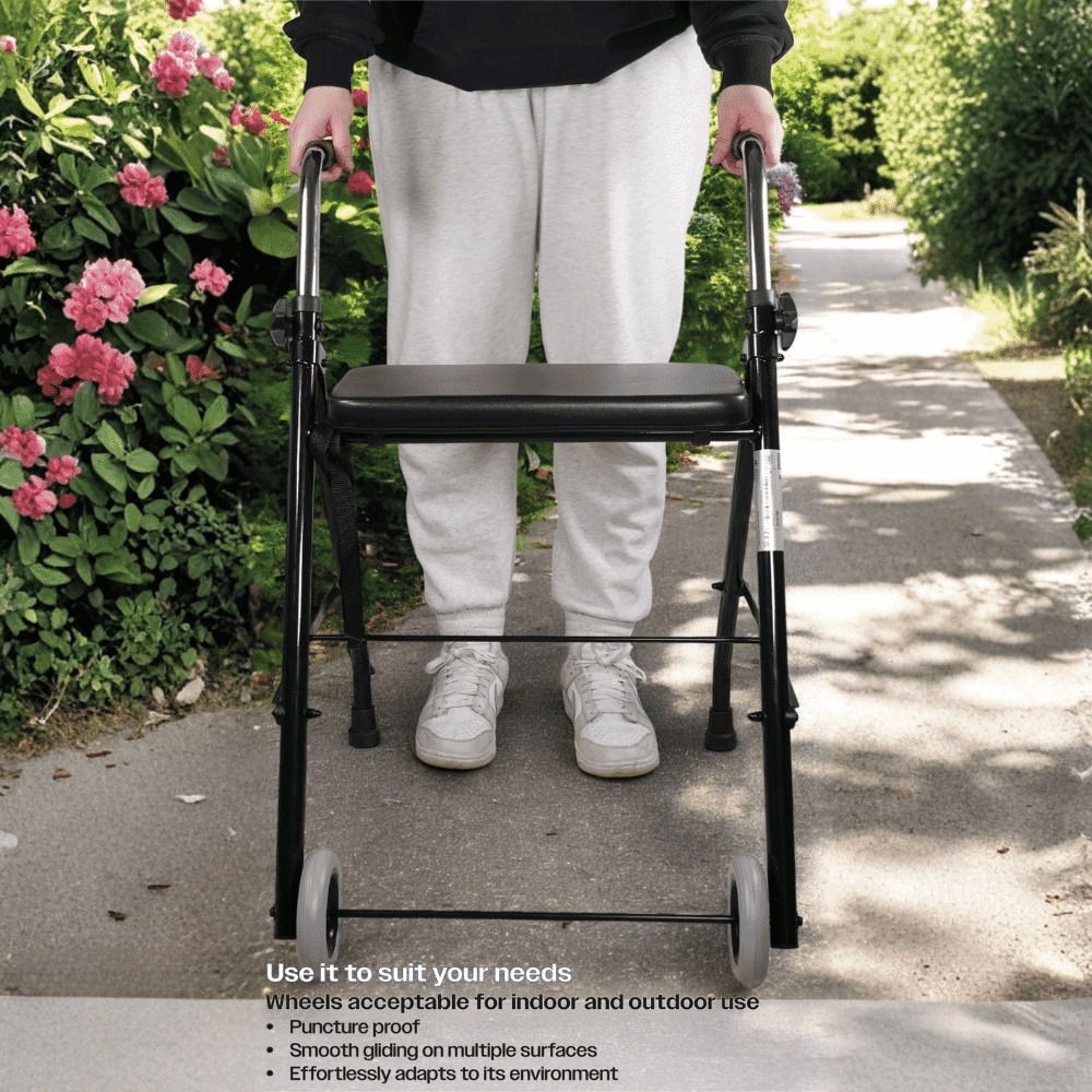 lightweight foldaway wheeled walking frame outdoor
