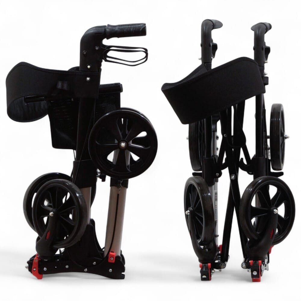 lightweight folding rollator walker with seat grey folded