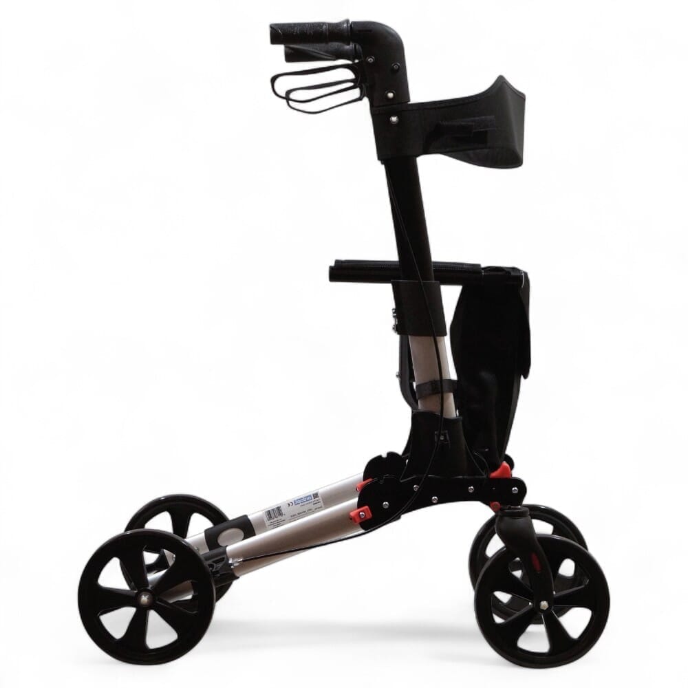 lightweight folding rollator walker with seat grey side