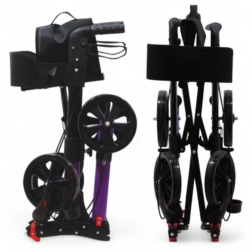 lightweight folding rollator walker with seat purple folded