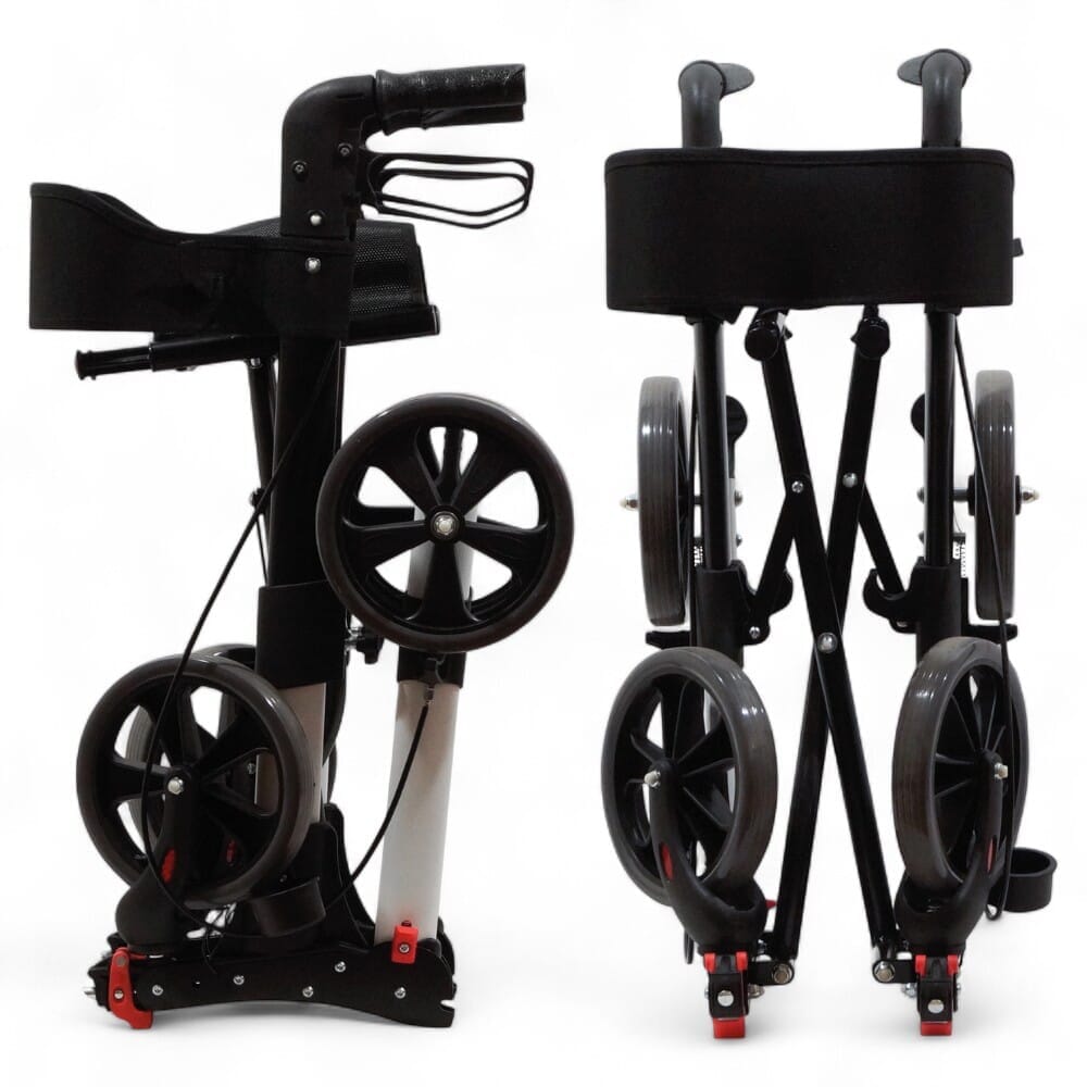 lightweight folding rollator walker with seat white folded