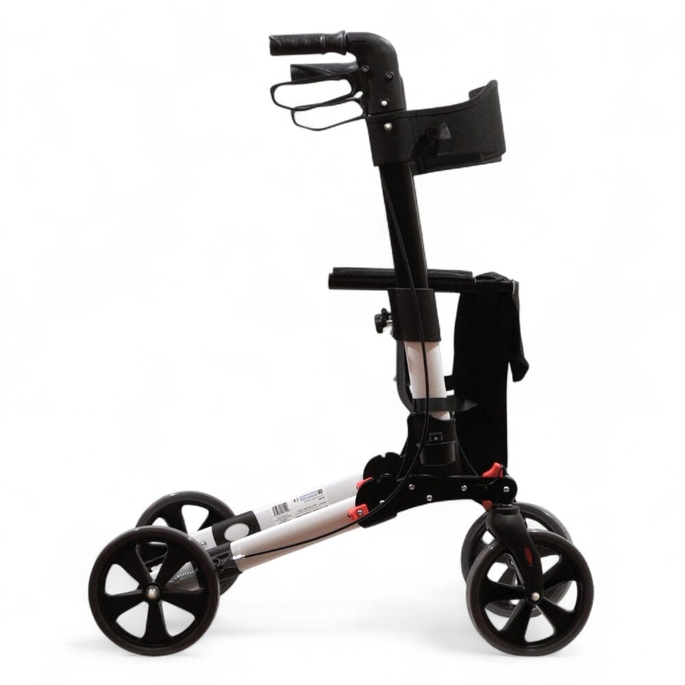 lightweight folding rollator walker with seat white side