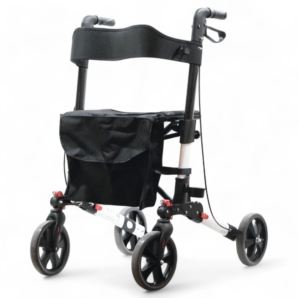 lightweight folding rollator walker with seat white