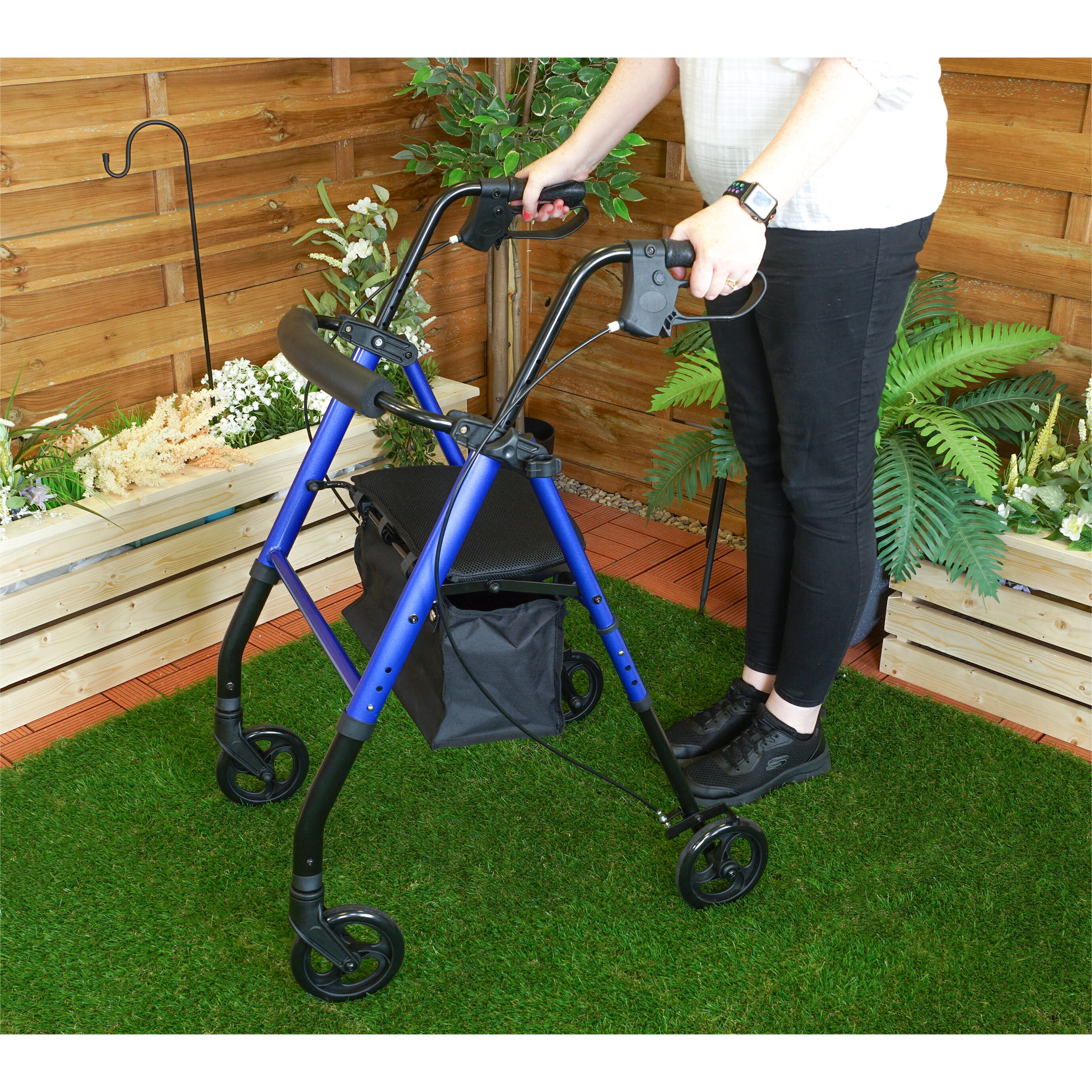 lightweight four wheeled rollator with seat blue 5