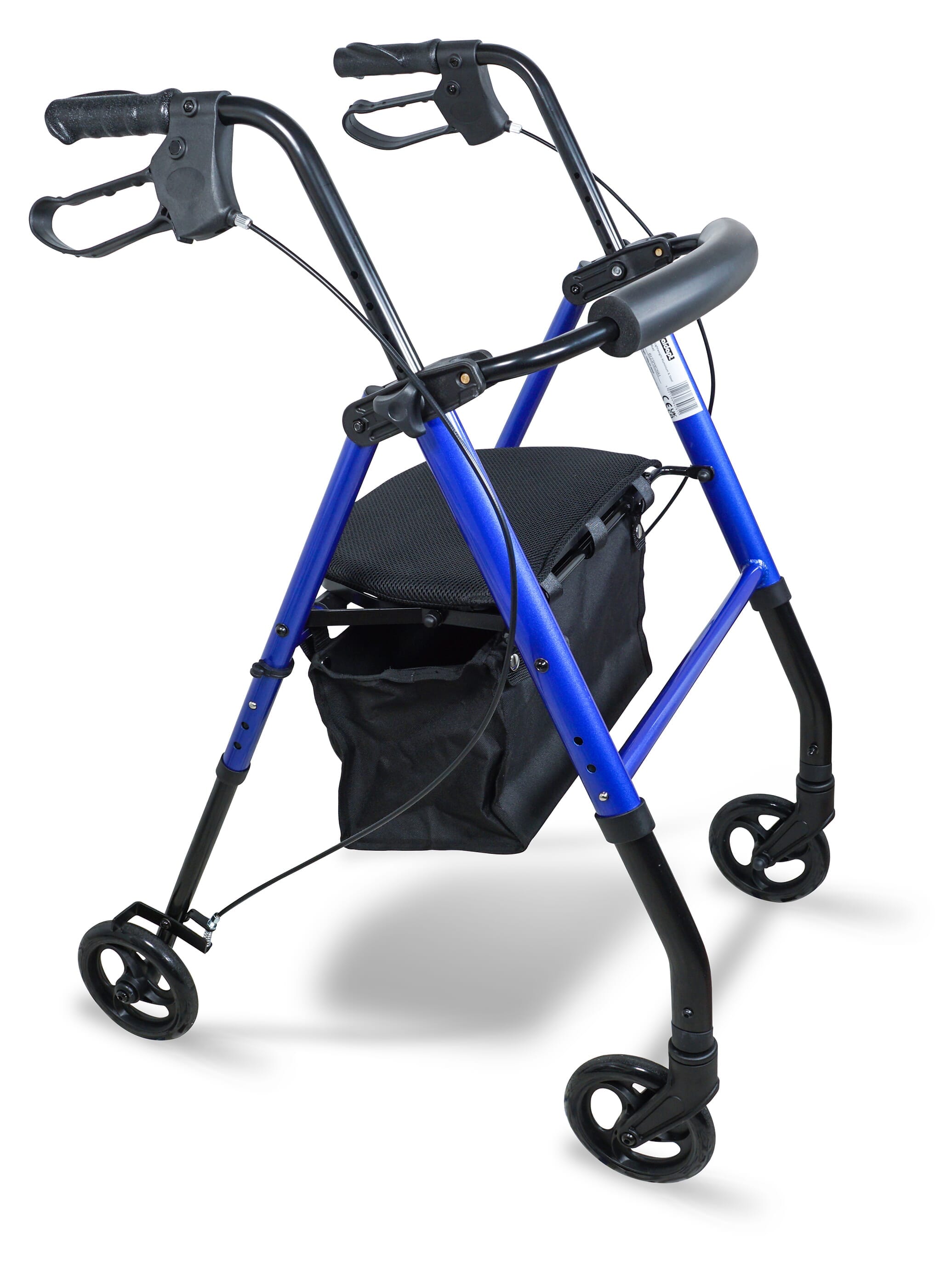View Lightweight Four Wheeled Rollator with Seat Blue information