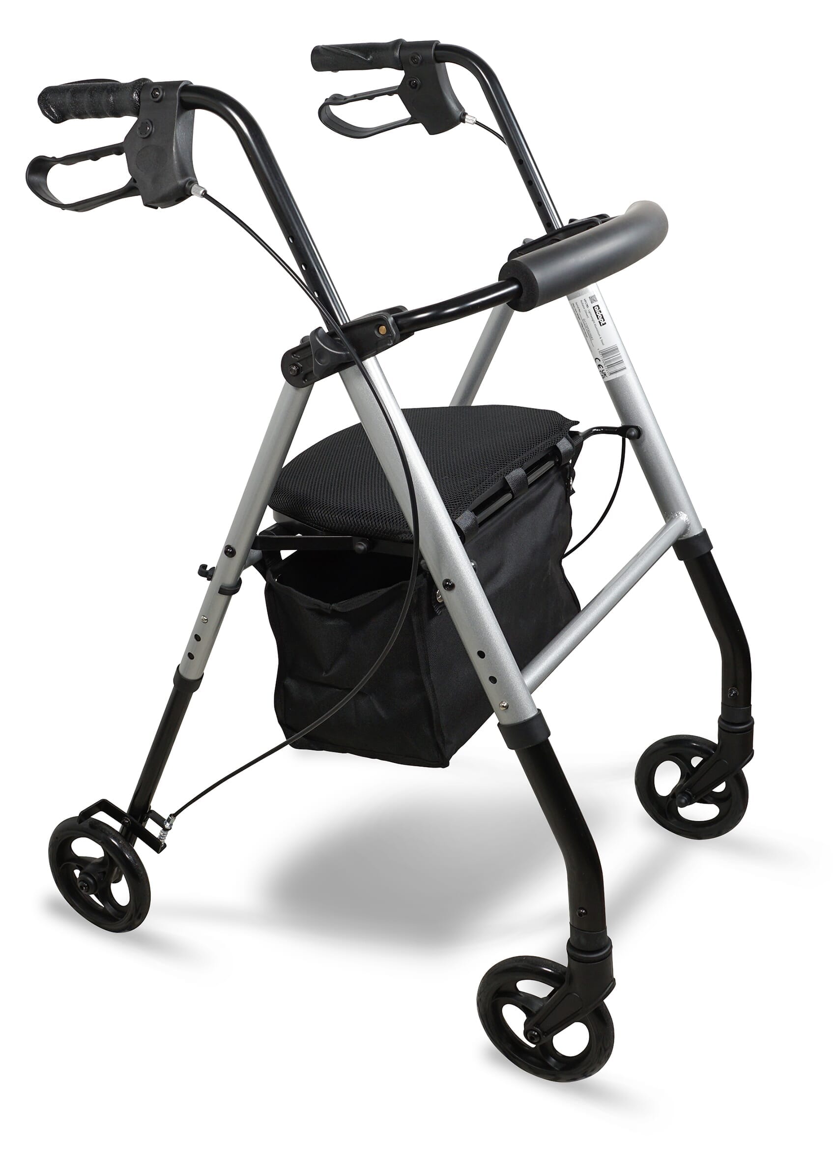 View Lightweight Four Wheeled Rollator with Seat Silver information