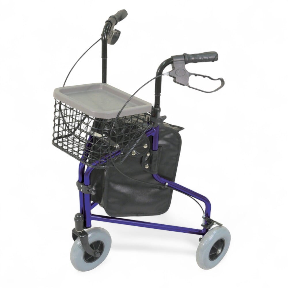 lightweight tri walker with bag and basket blue