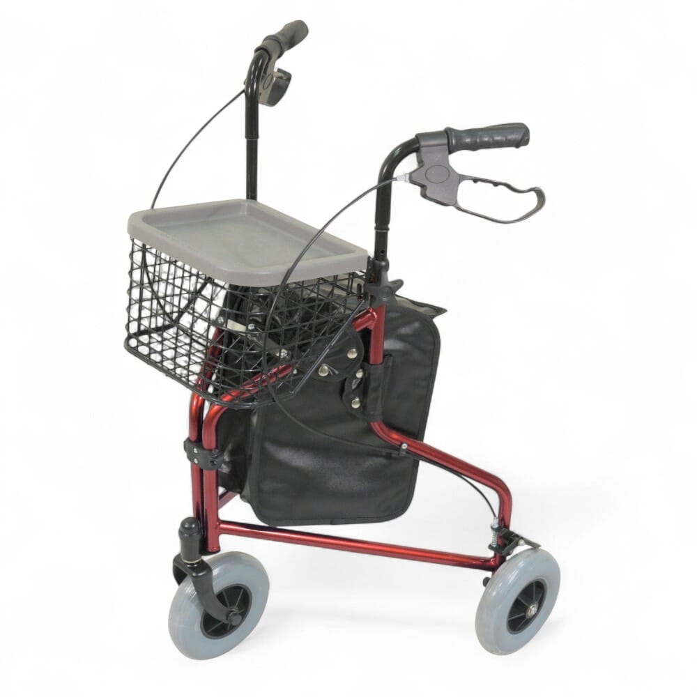lightweight tri walker with bag and basket red