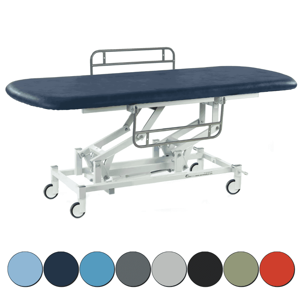 Long Electric Therapy Hygiene Table with Central Locking Wheels and Side Rails