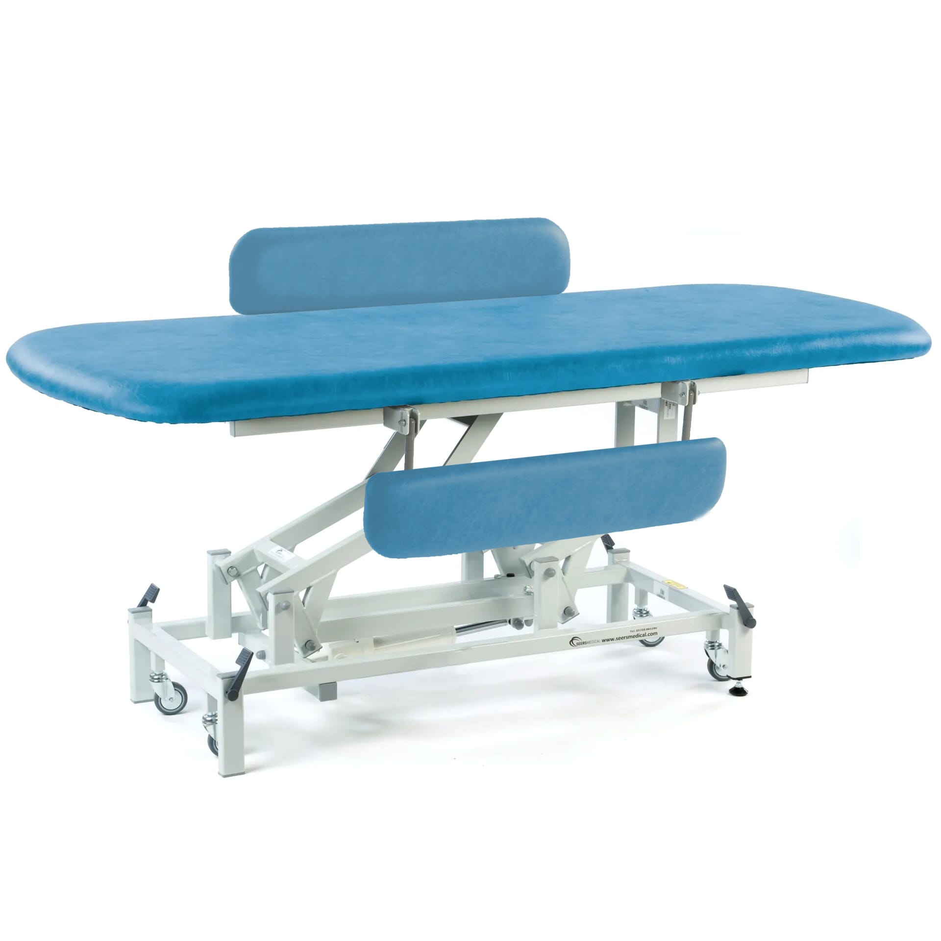 long electric therapy hygiene table with retractable wheels and padded side rails canard
