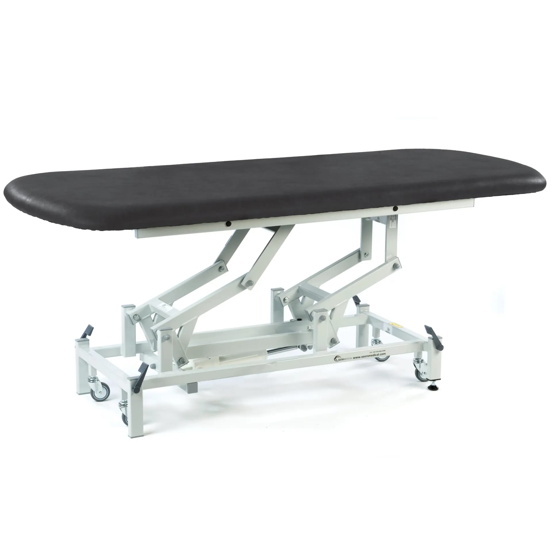 long electric therapy hygiene table with retractable wheels black