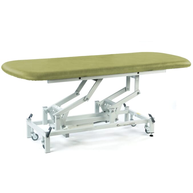 long electric therapy hygiene table with retractable wheels olive